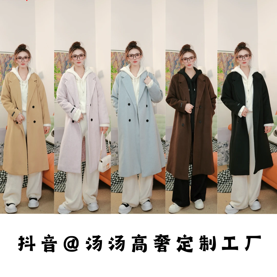 2024秋冬新款韩系大衣加棉加厚大衣外套正肩羊毛呢大衣外套