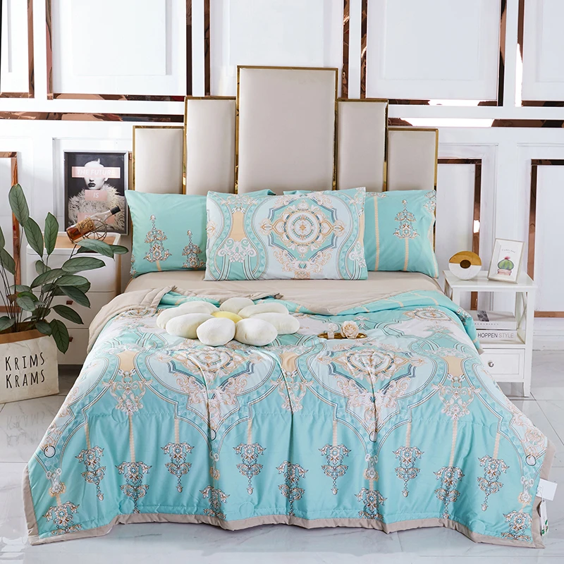 轻奢凉感夏凉被单人空调被印花丝滑蓝调绿意夏被颜色随机发