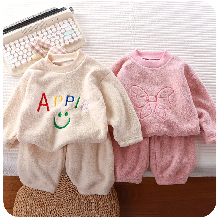 男女童奥利绒加绒加厚睡衣儿童居家服软绵绵家居服套装毛绒绒洋气