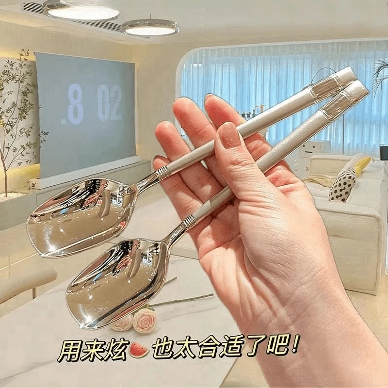 精致勺子高颜值轻奢家用汤勺喂饭勺学生吃饭勺网红勺创意韩式长勺