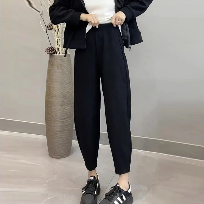 梨形身材哈伦裤女春秋新款大码高腰显瘦休闲九分奶奶女款萝卜裤子