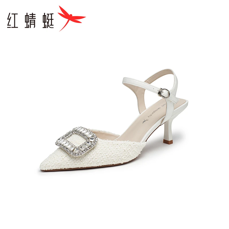 红蜻蜓水钻时装凉鞋2023夏季新款女鞋尖头气质单鞋细跟通勤高跟鞋