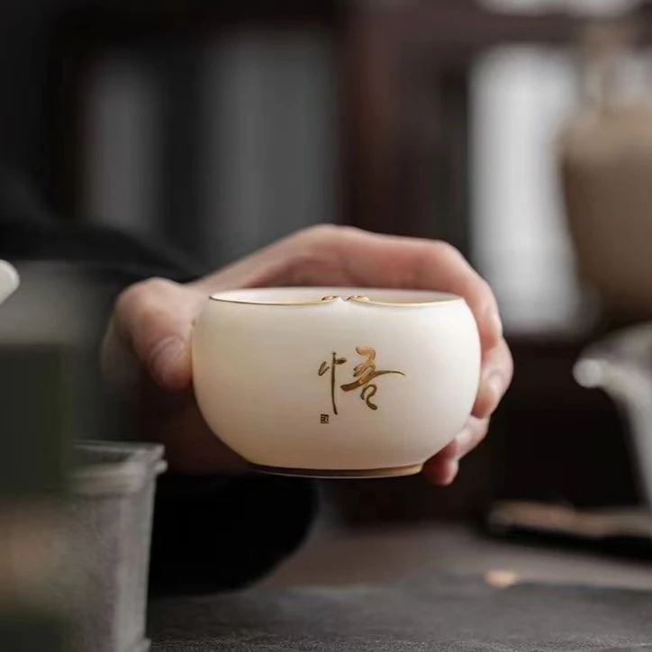 许庆裕 知者觉器大师汇悟空杯 羊脂玉瓷素烧主人杯 80ml