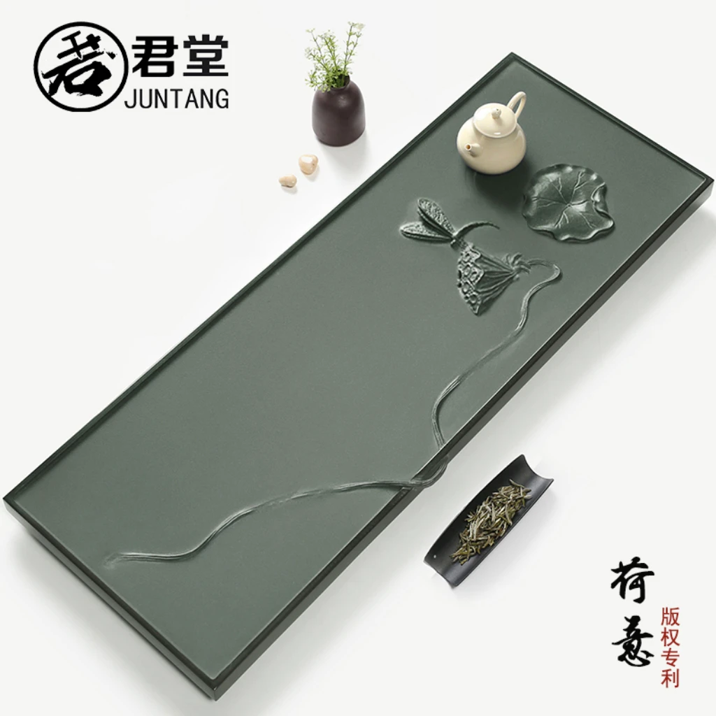 天然天罗绿茶盘手工雕刻高端石材整块现代简约大茶台大师美术作品