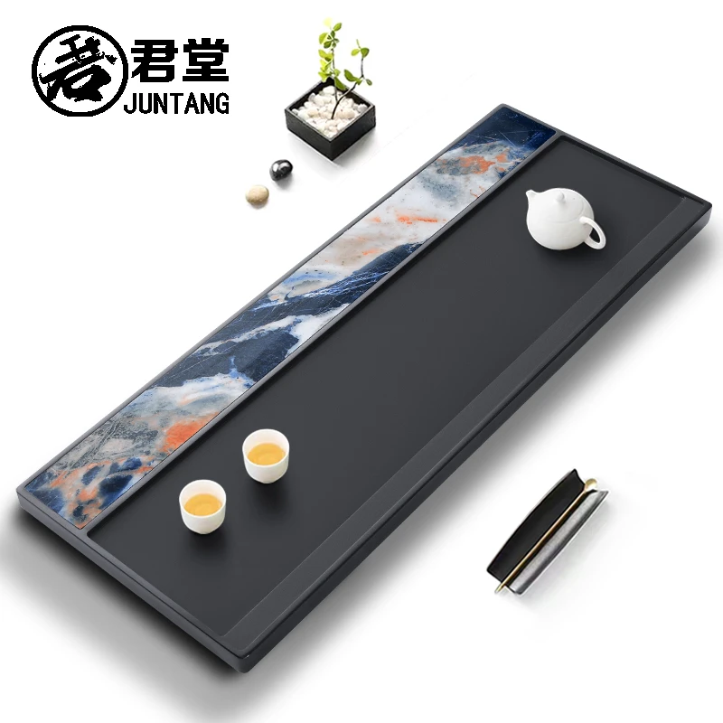 君堂天然乌金石茶盘奢石现代轻奢岩板家用客厅中式高端小茶台茶具