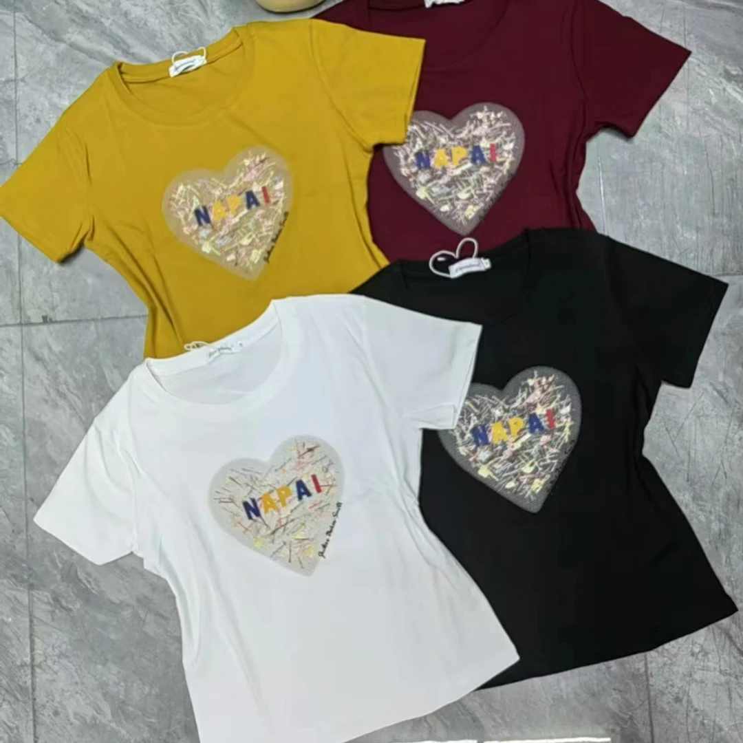 珠珠家时尚潮流百搭休闲上衣ins夏季短袖女装T恤印花春夏圆领720