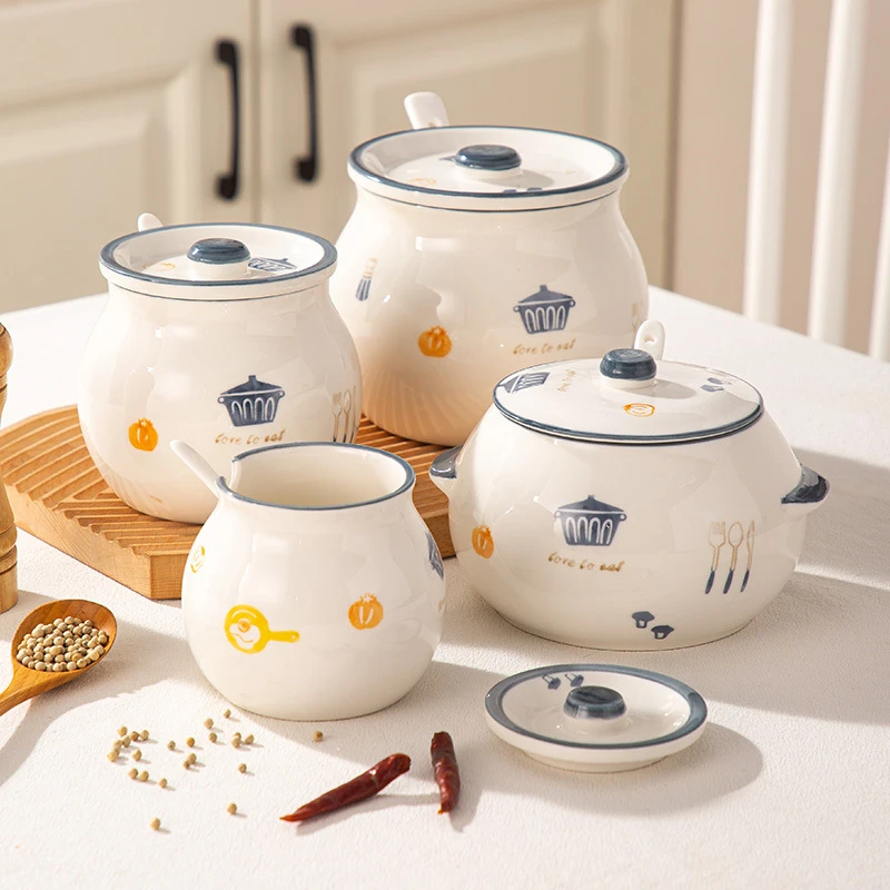 陶瓷猪油罐家用耐高温2023新款大号勺盖一体油泼辣罐子厨清洗日常