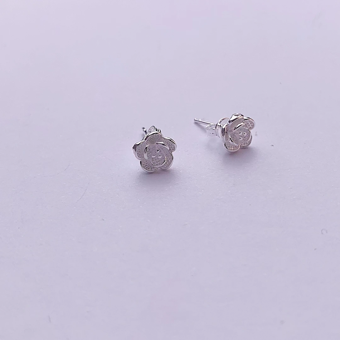 合金耳饰 【山茶花耳钉】镀999银热情简约花花耳钉