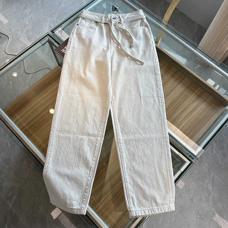 1991#新款宽松休闲窄版阔腿裤高腰系带牛仔直筒裤