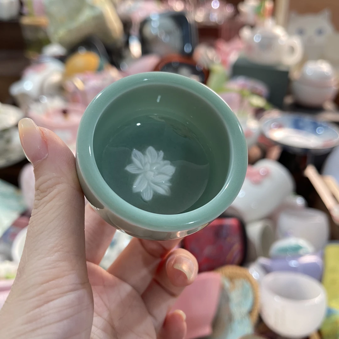 龙泉青瓷莲花品茗杯客杯功夫茶杯