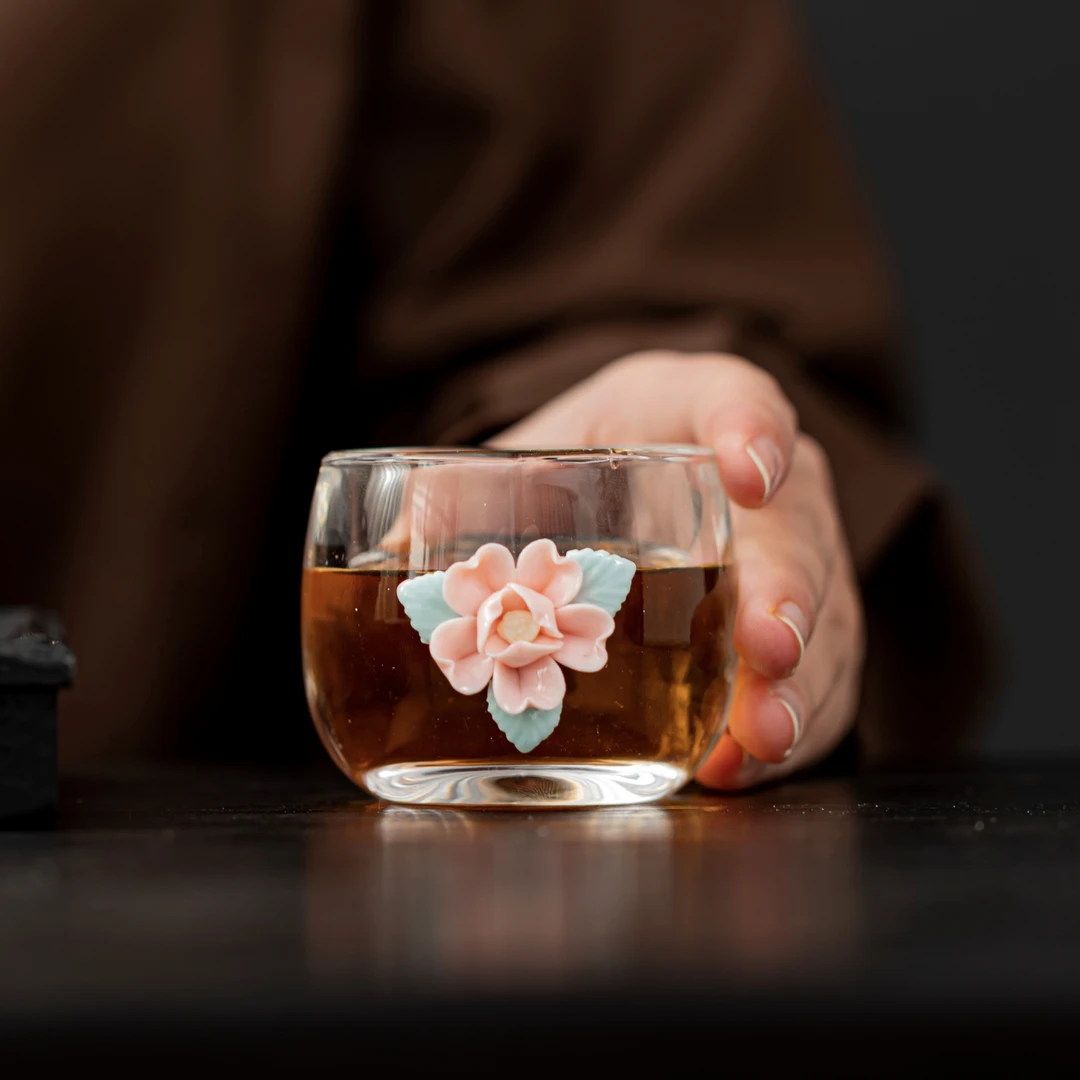 水晶玻璃手工陶瓷捏花主人杯茶杯