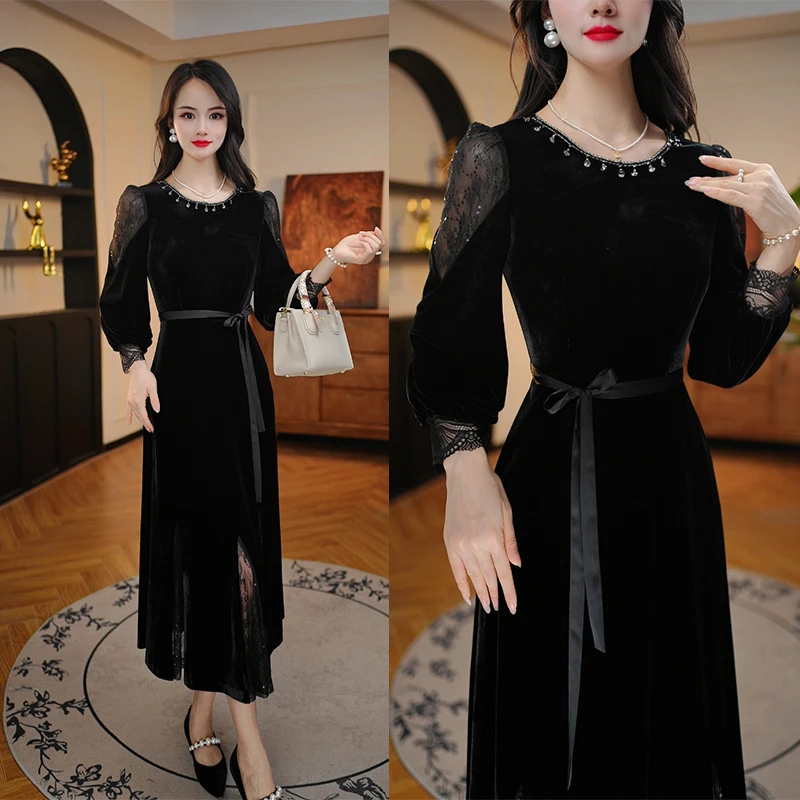 2024年新连衣裙款秋季收腰美显瘦气质高贵轻奢高端重工洋气礼服裙