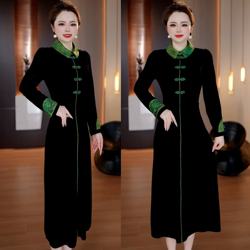 【雅丹】日常新中式春装连衣裙2025年显瘦气质丝绒轻奢时尚连衣裙