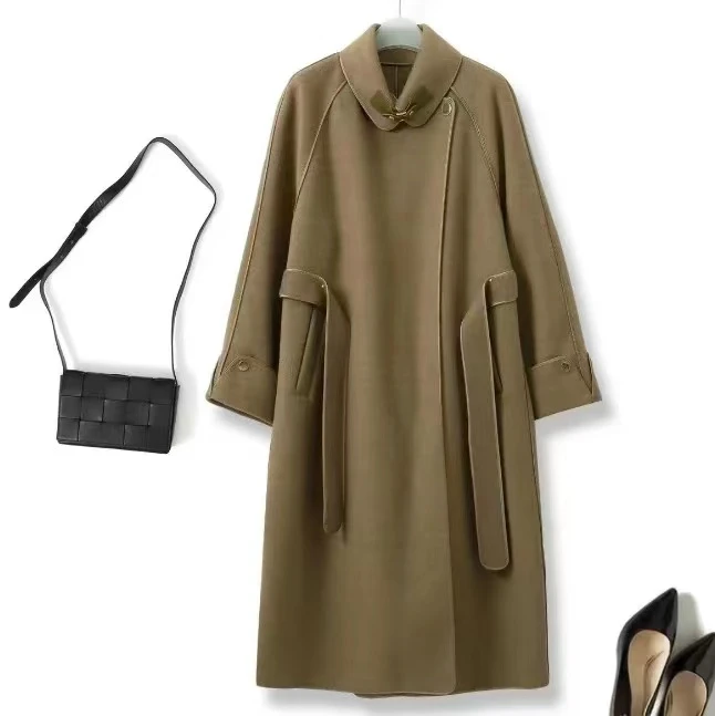 高级感优雅收腰系带中长款羊毛大衣038（DY104）