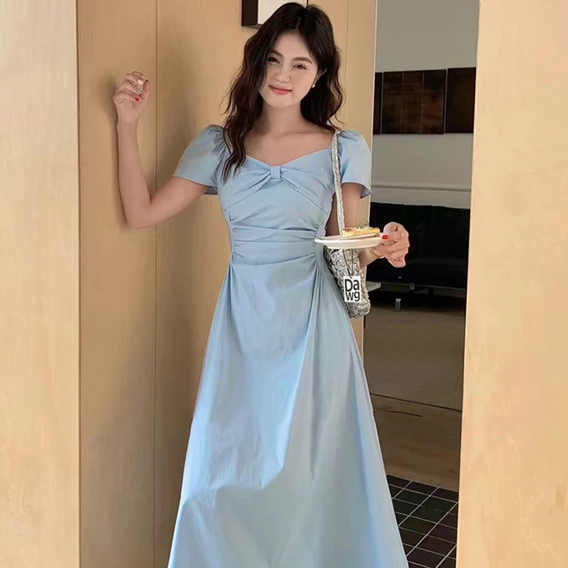 法式连衣裙2025新款女夏季高端精致可露肩气质显瘦短袖长裙子1607