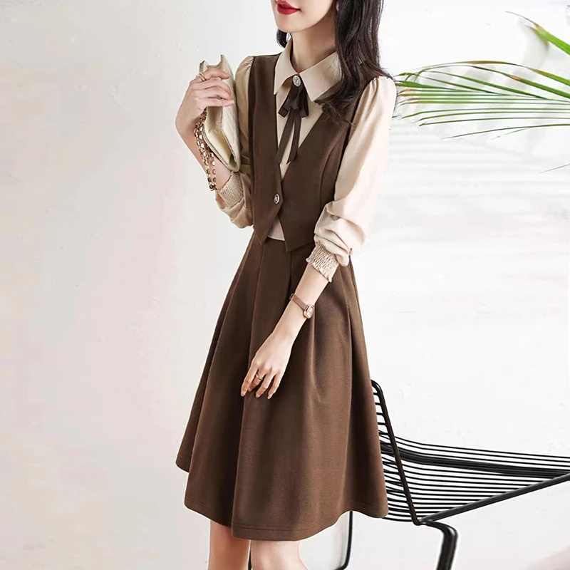 女装连衣裙新款气质时尚拼接修身显瘦假两件长袖连衣裙6079