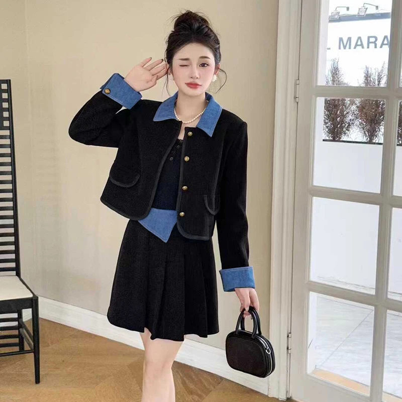 【两件套】法式小香风套装韩系穿搭假两件上衣半身裙气质两件套2367