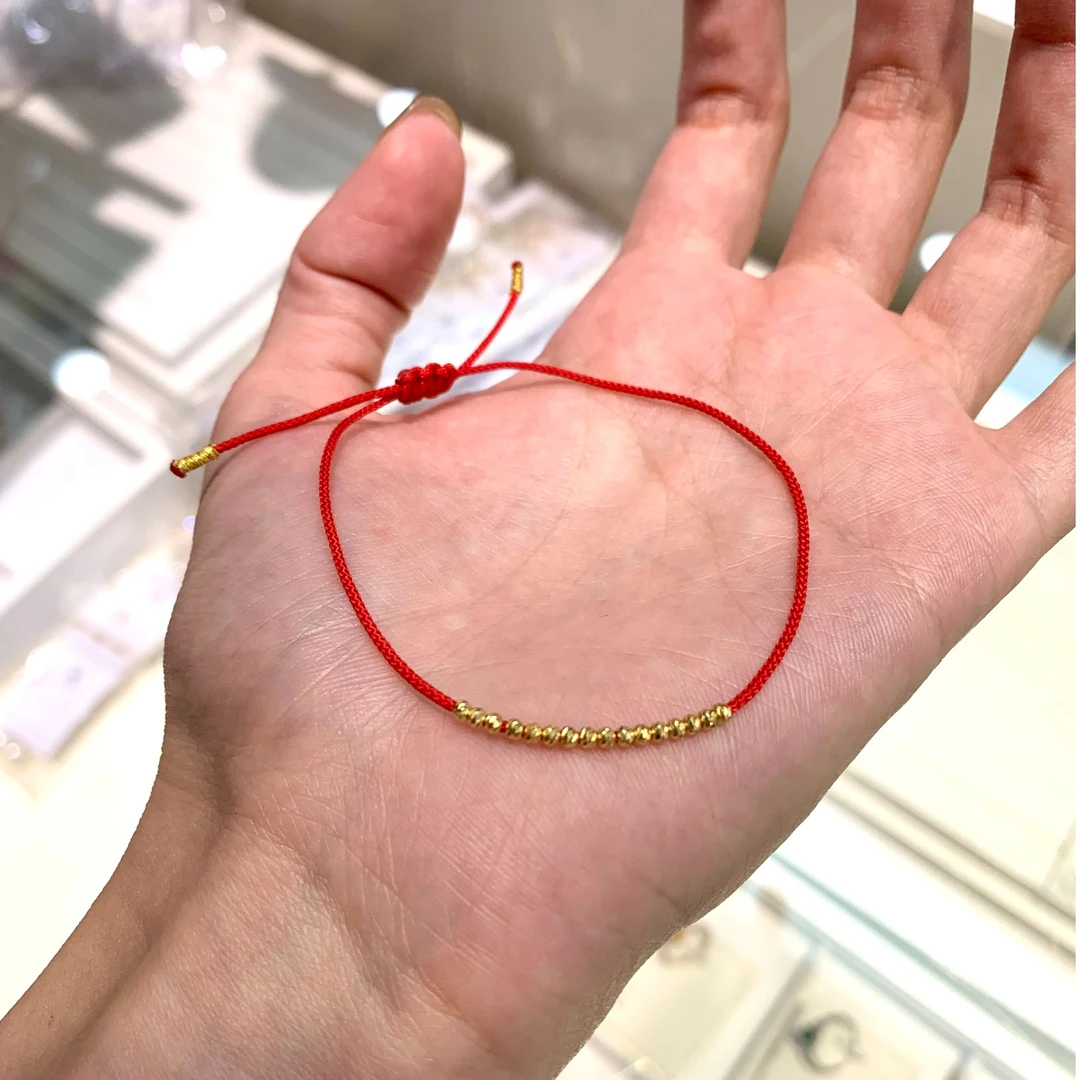 【潇潇专属】18k金极简轻奢斜纹卡2mm蹦迪金珠红手绳（16颗）（编好发）