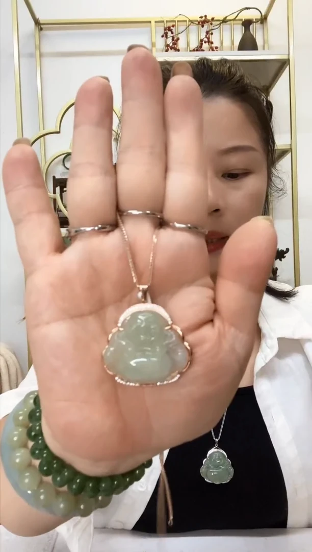 【闪购商品】翡翠吊坠(赠链)银S925镶嵌佛公玫瑰金色