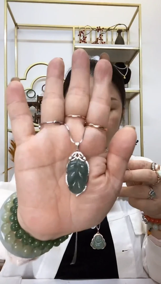 【闪购商品】翡翠颈饰银S925镶嵌小叶子