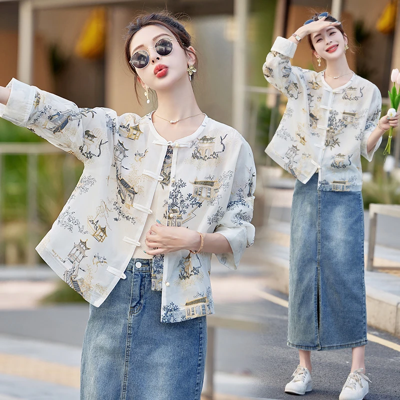 2024年夏季盘扣新中式长袖欧根纱刺绣防晒小外套