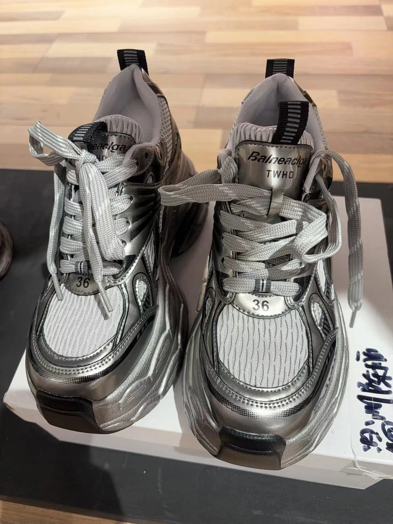 LIXIA 运动时尚百搭黑色网红女春季灰色厚底老爹鞋系带老爹鞋女鞋