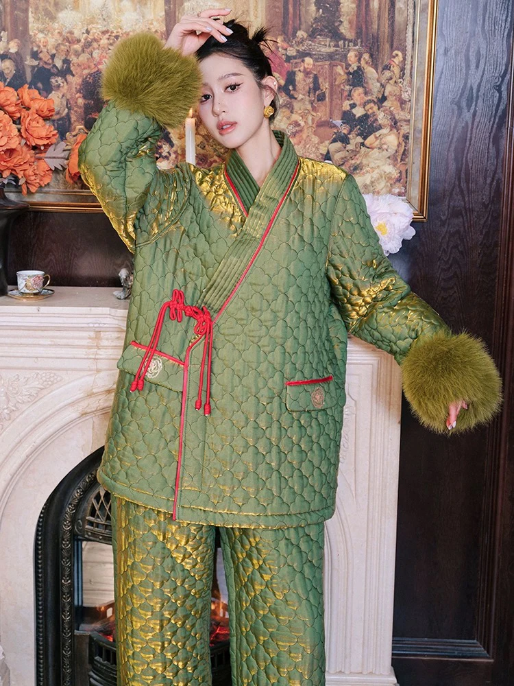 ANNZ绚烂落霞原创三层夹棉加厚家居服