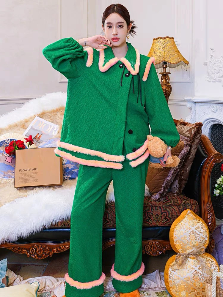 ANNZ原创三层夹棉加厚睡衣家居服