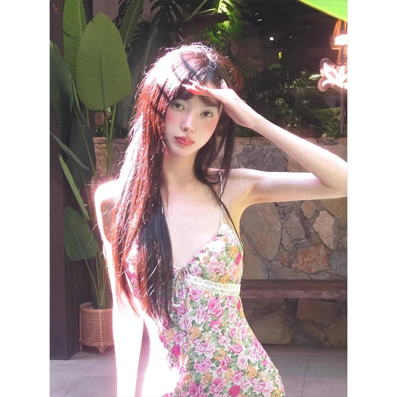 Flipped法式气质碎花吊带连衣裙女夏季修身性感包臀鱼尾长裙子