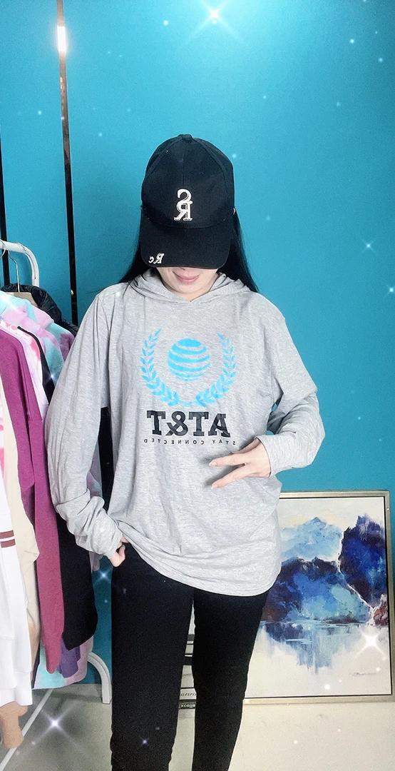 外贸灰色连帽长袖字母薄款