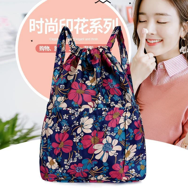 韩版花布束口袋双肩包户外休闲运动包学生背包大容量轻便旅行包潮