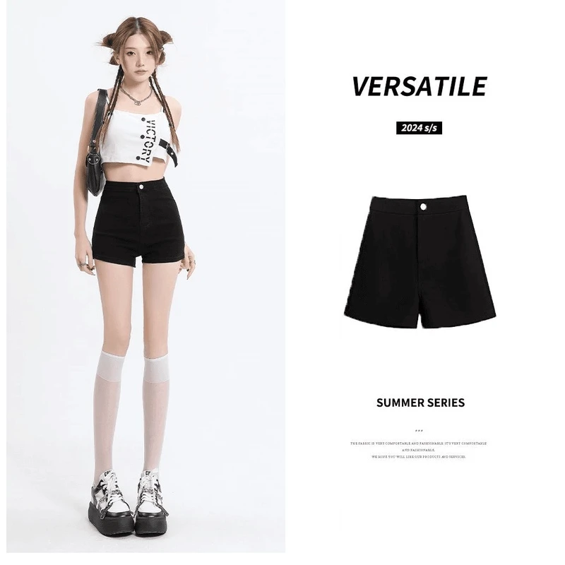 2025夏季黑色短裤外穿女高腰韩版显瘦辣妹弹力百搭A字打底裤