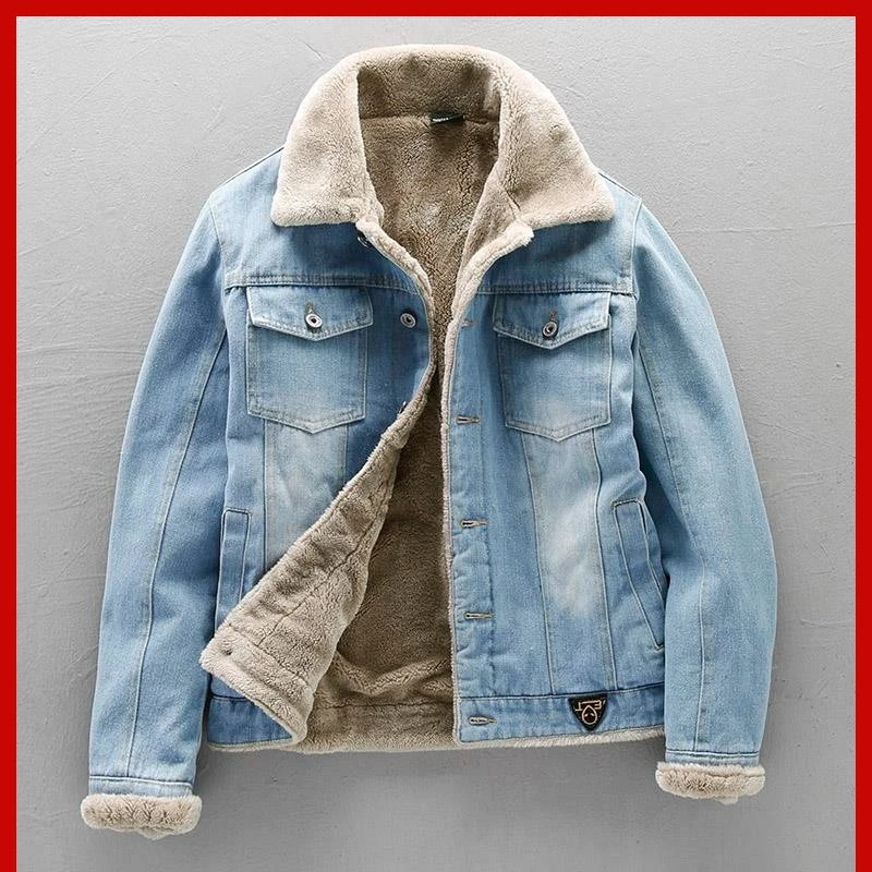 日系复古棉衣男冬季加绒加厚牛仔外套百搭帅气棉服修身棉袄保暖