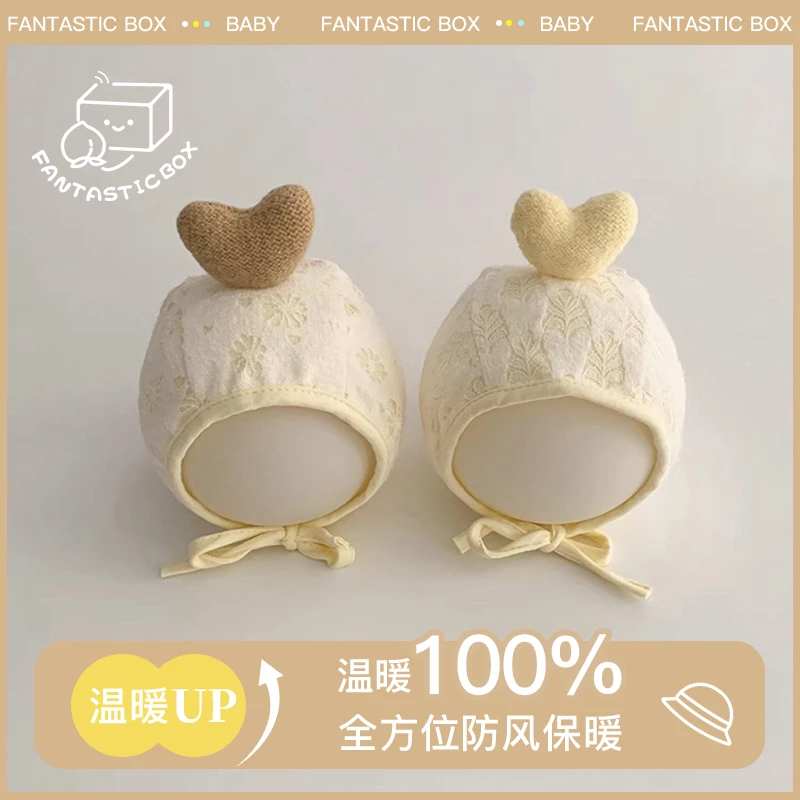 韩版婴儿帽子2024秋冬时尚新款宝宝爱心胎帽保暖护耳帽防风温暖