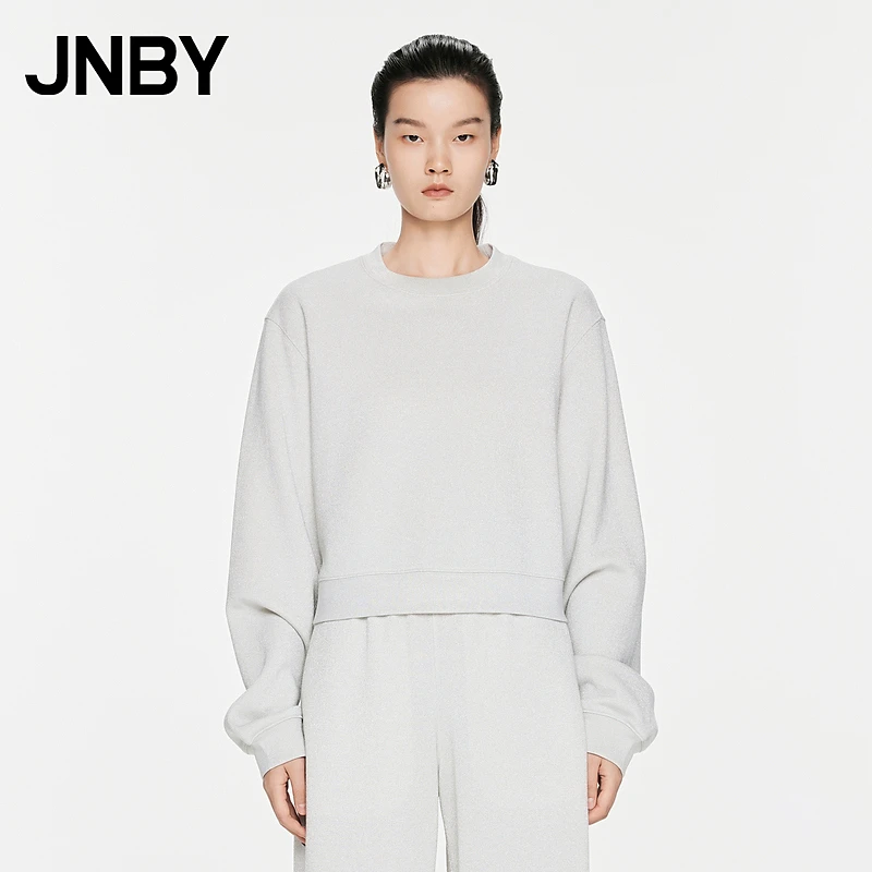 JNBY/江南布衣春秋圆领截短卫衣女细闪棉混纺宽松套头5O9414220