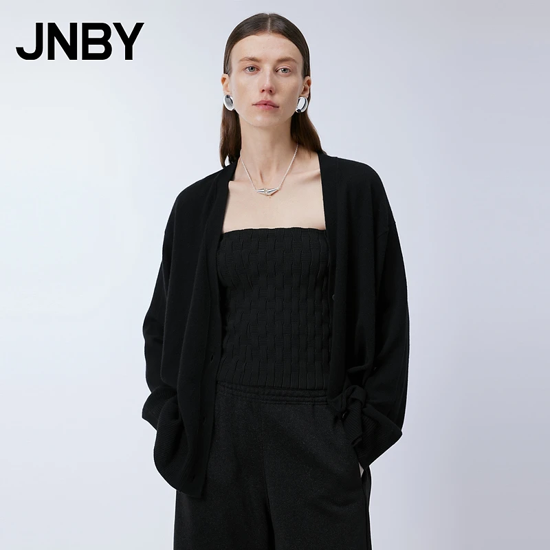 JNBY/江南布衣春秋季女装毛针织开衫V领纯色含羊绒通勤5O1314360