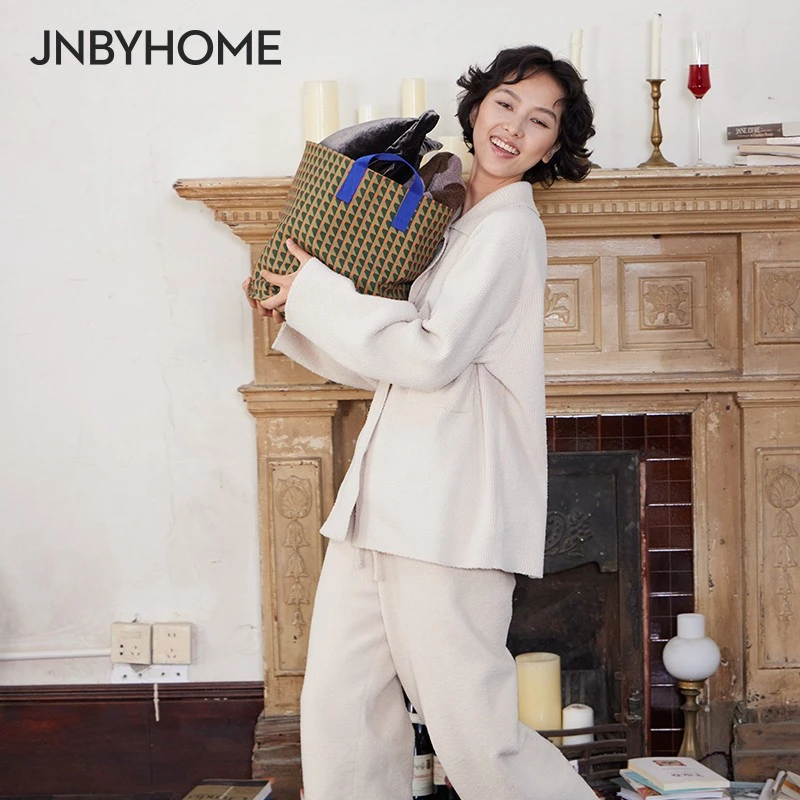 JNBYHOME江南布衣收纳筐耐用挺括家居收纳几何格纹撞色大容量