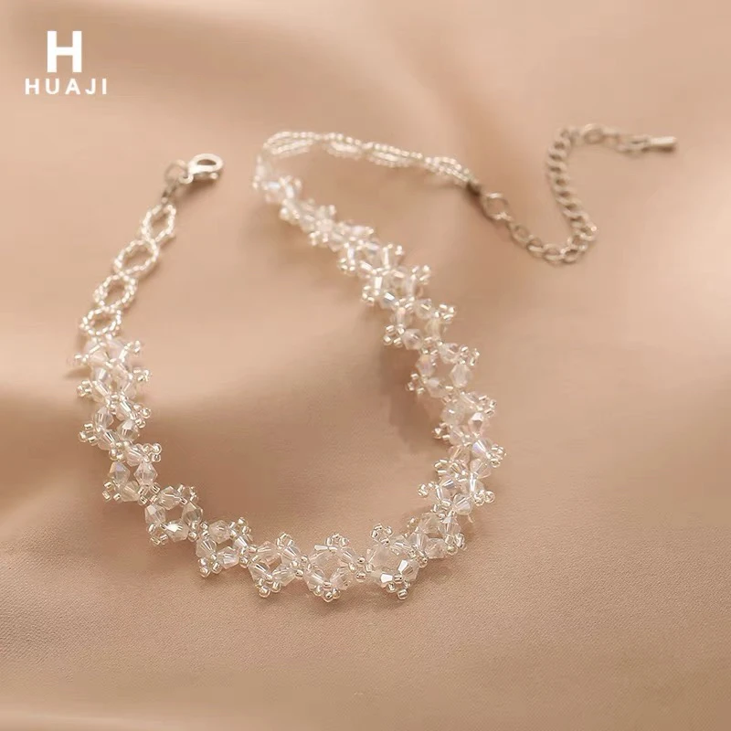 合金硅胶项链 花迹水晶项链女超仙温柔气质短款锁骨链