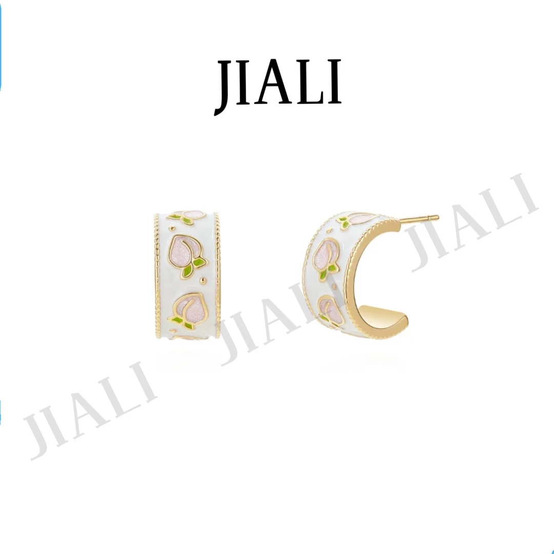 合金陶瓷耳饰 JIALI(甜美桃心)水蜜桃C型小众耳钉