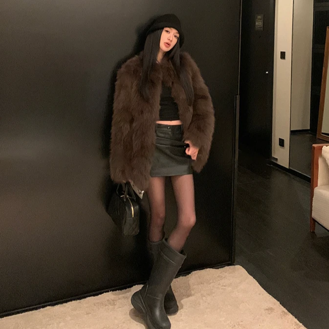 2025海宁狐狸毛大衣立领整腹毛中长款70皮草外套女