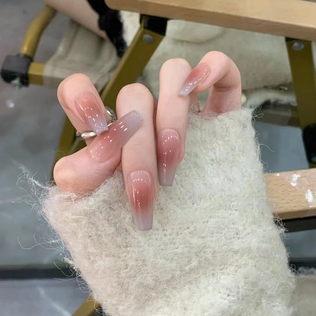 美拉德穿戴甲中长款半手工美甲显白纯欲风美甲贴片指甲可拆卸