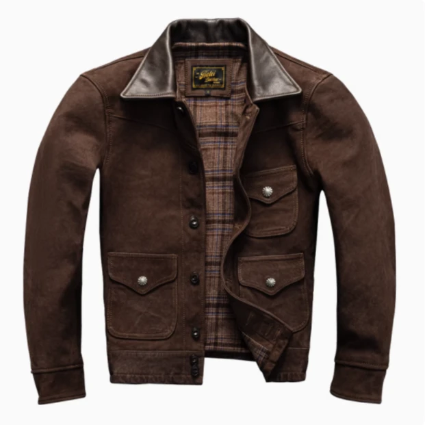 复古无涂层头层羊皮真皮皮衣男士经典做旧短款翻领修身春秋外套