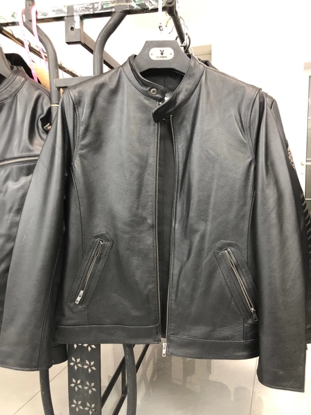 男款牛皮真皮皮衣立领修身短款皮夹克时尚男士