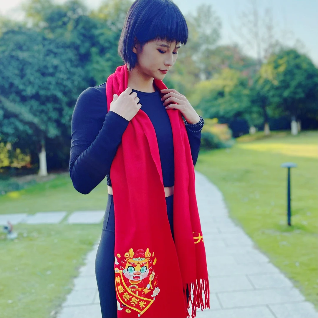 2024龙年春节本命年过新年吉祥喜庆春节仿羊绒围巾男女保暖款围脖