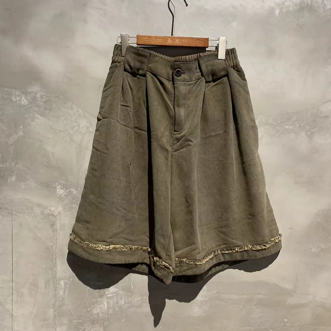 【还朴堂】無界原创纯棉做旧松紧腰休闲夏季女士短裤