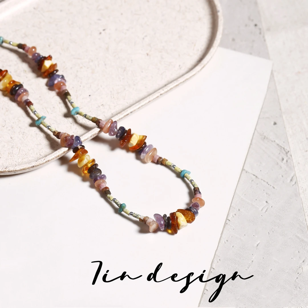 链子925银木质 7in【盛夏】原创小众设计复古手作彩色项链（40+5cm）