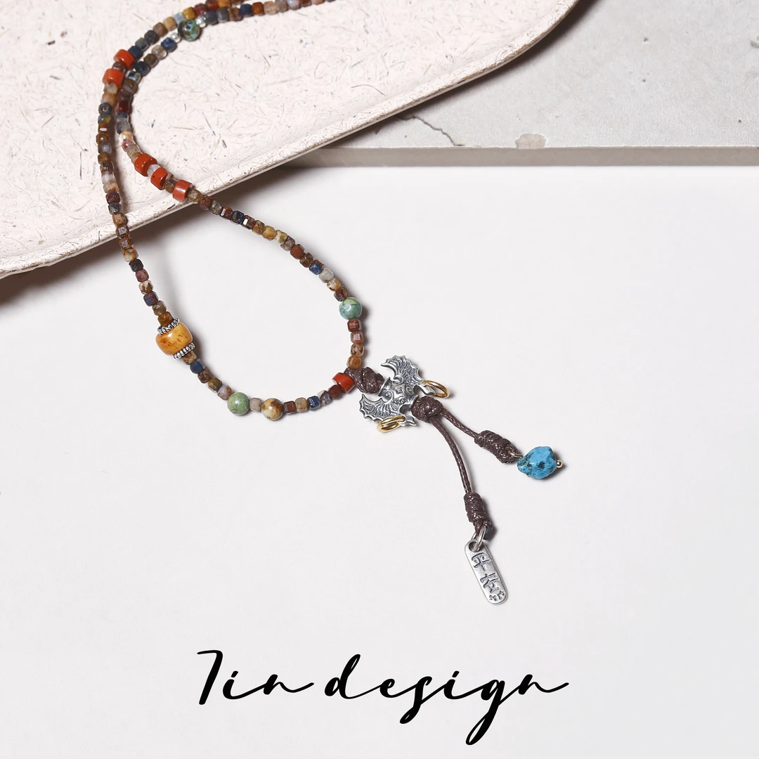 坠链均925银 7in【鲲鹏】原创小众设计复古手作情侣长链项链（55+5cm