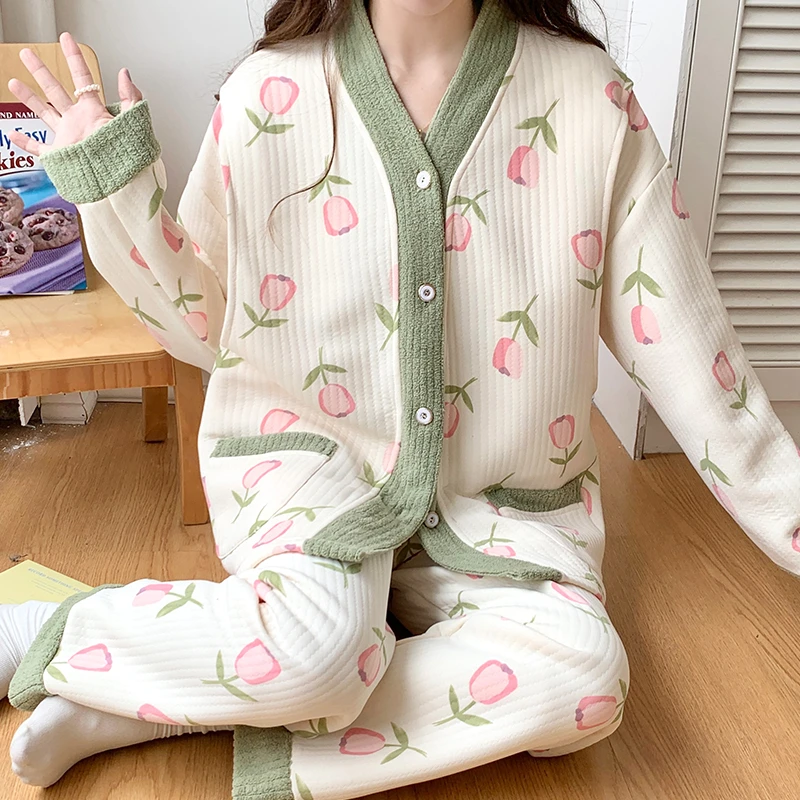 秋冬季新款长袖大码孕妇哺乳喂奶保暖产妇产后月子服加厚睡衣套装
