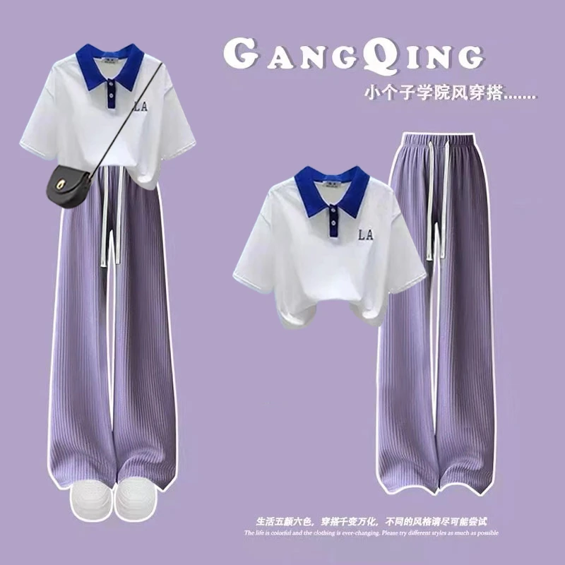 女童夏装套装省钱风2024新款中大童阔腿裤儿童夏季polo短袖两件套