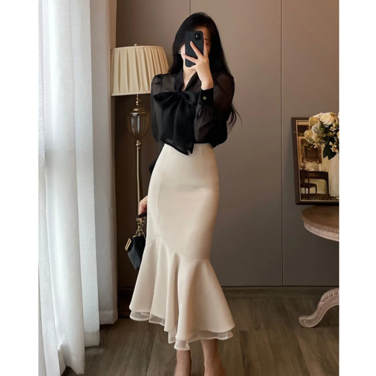 小香风套装女2025春秋新款法式气质高级感衬衫+包臀半身裙两件套